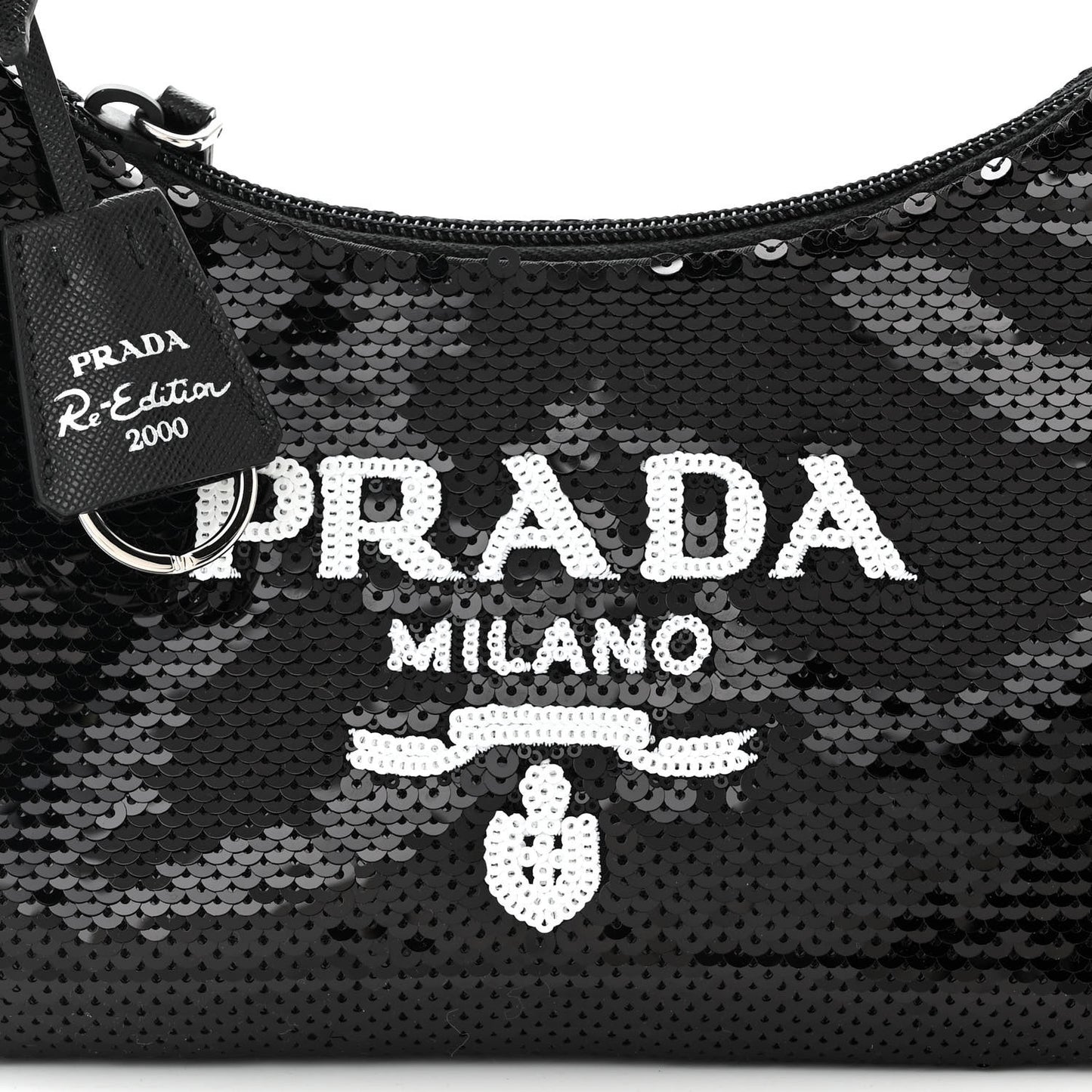Paillettes Sequin Mini Re-Edition 2000 Bag Black White