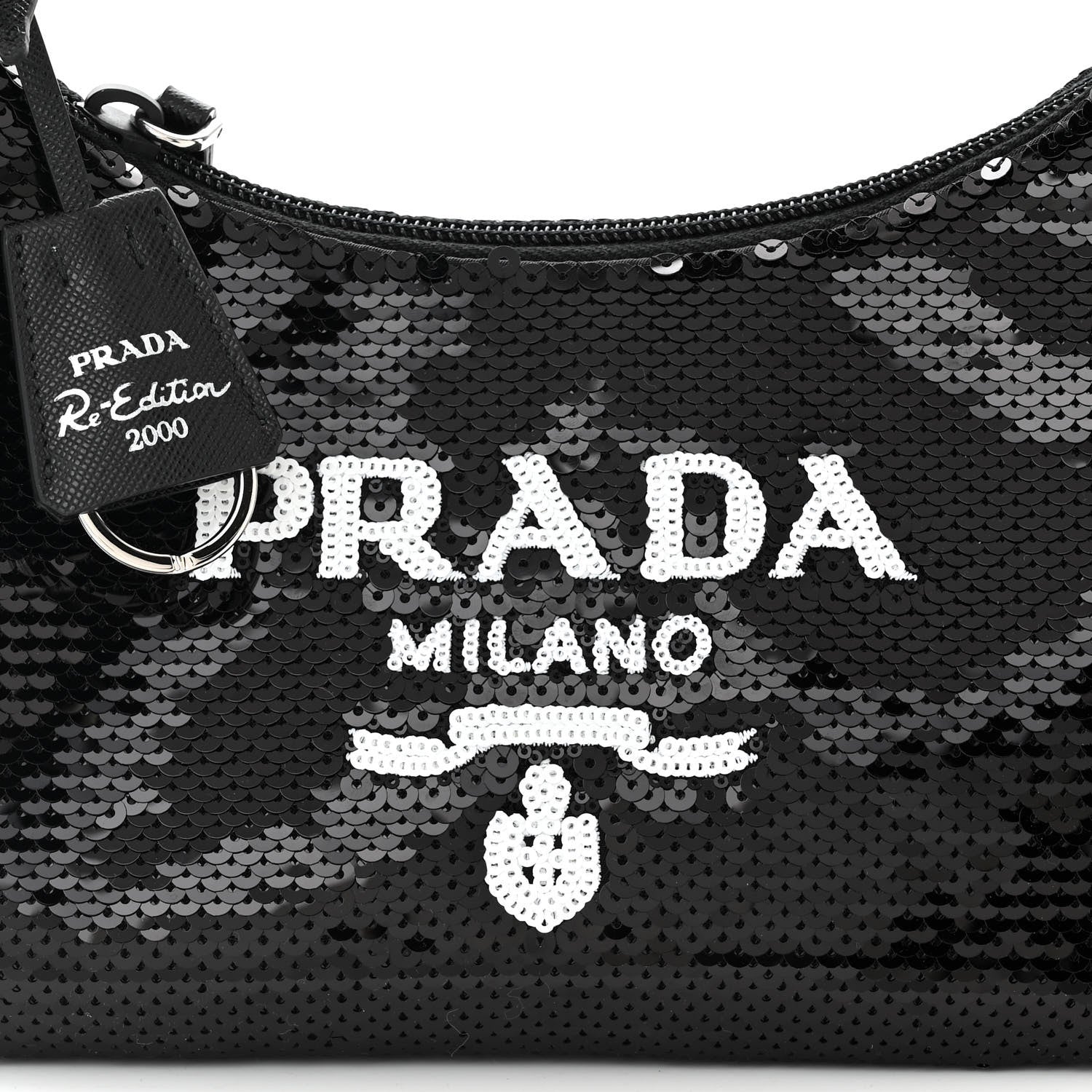 Prada Paillettes Sequin Mini Re-Edition 2000 Bag Black White 8 of 10