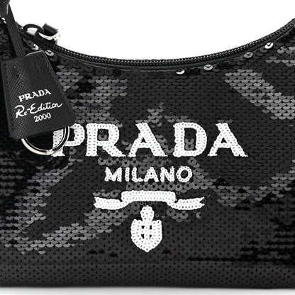 Prada Paillettes Sequin Mini Re-Edition 2000 Bag Black White 8 of 10