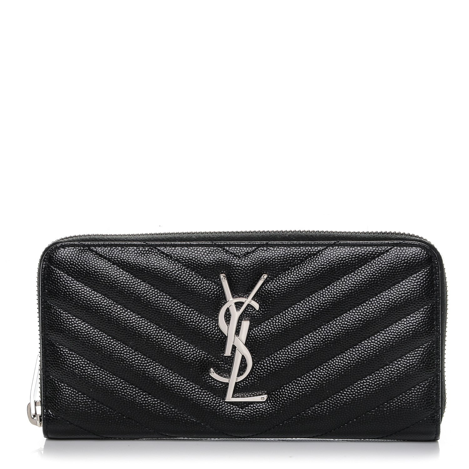 Saint Laurent Grain De Poudre Matelasse Chevron Monogram Zip Around Wallet Black 1 of 6