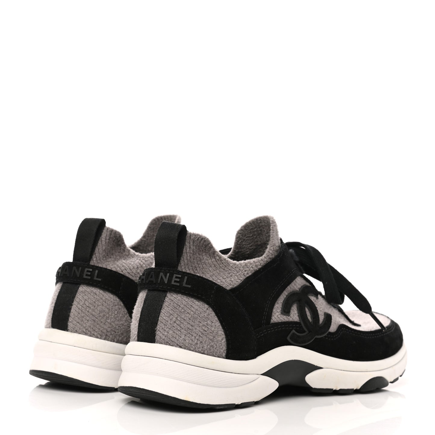 Fabric Suede Calfskin CC Sneakers 39 Grey Black
