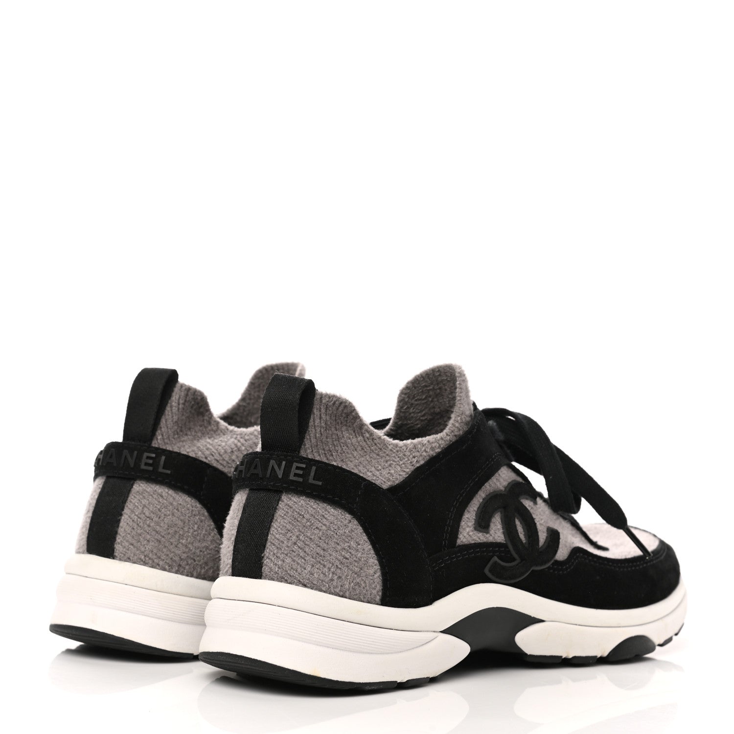 Chanel Fabric Suede Calfskin CC Sneakers 39 Grey Black 4 of 7