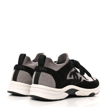 Chanel Fabric Suede Calfskin CC Sneakers 39 Grey Black 4 of 7