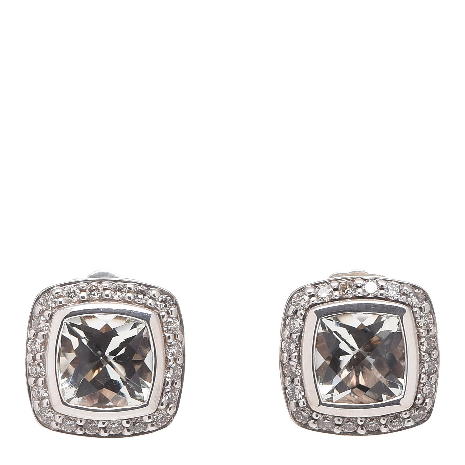 David Yurman Sterling Silver Diamond Prasiolite 7mm Petite Albion Earrings 3 of 17