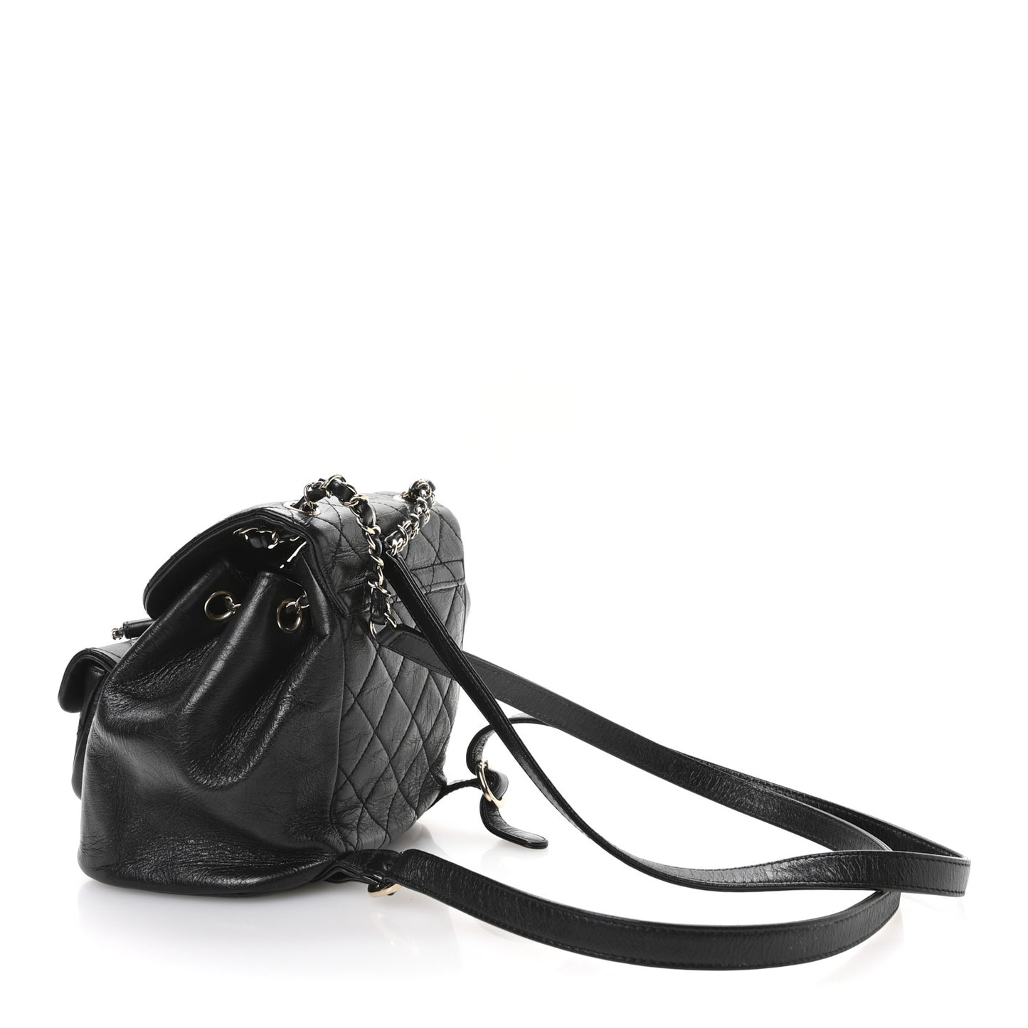Glazed Aged Calfskin Quilted Small Duma Drawstring Backpack Black