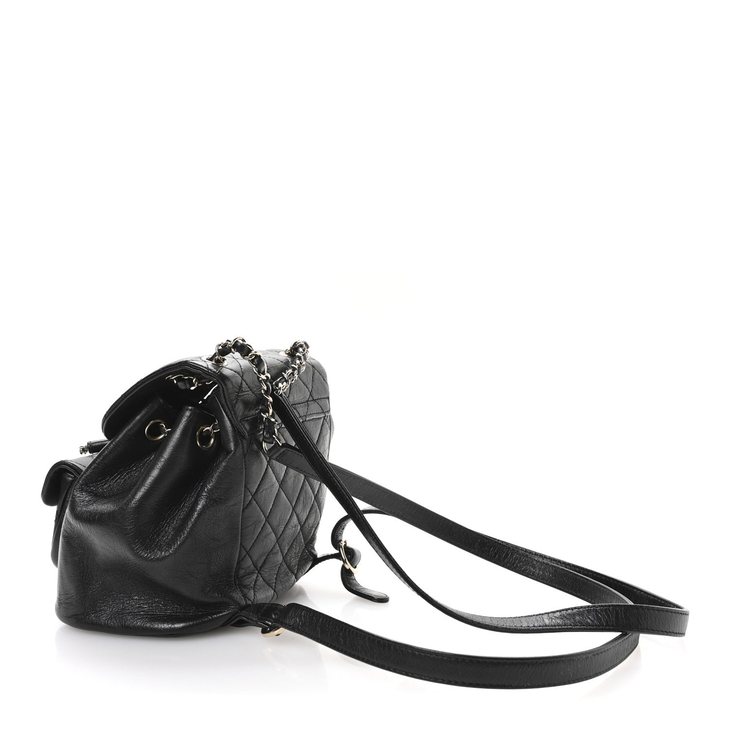 Chanel Glazed Aged Calfskin Quilted Small Duma Drawstring Backpack Black 3 of 11