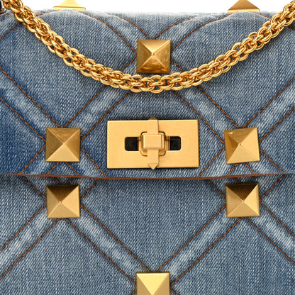 Valentino Garavani Denim Medium Roman Stud Shoulder Bag Light Denim Selleria 7 of 9