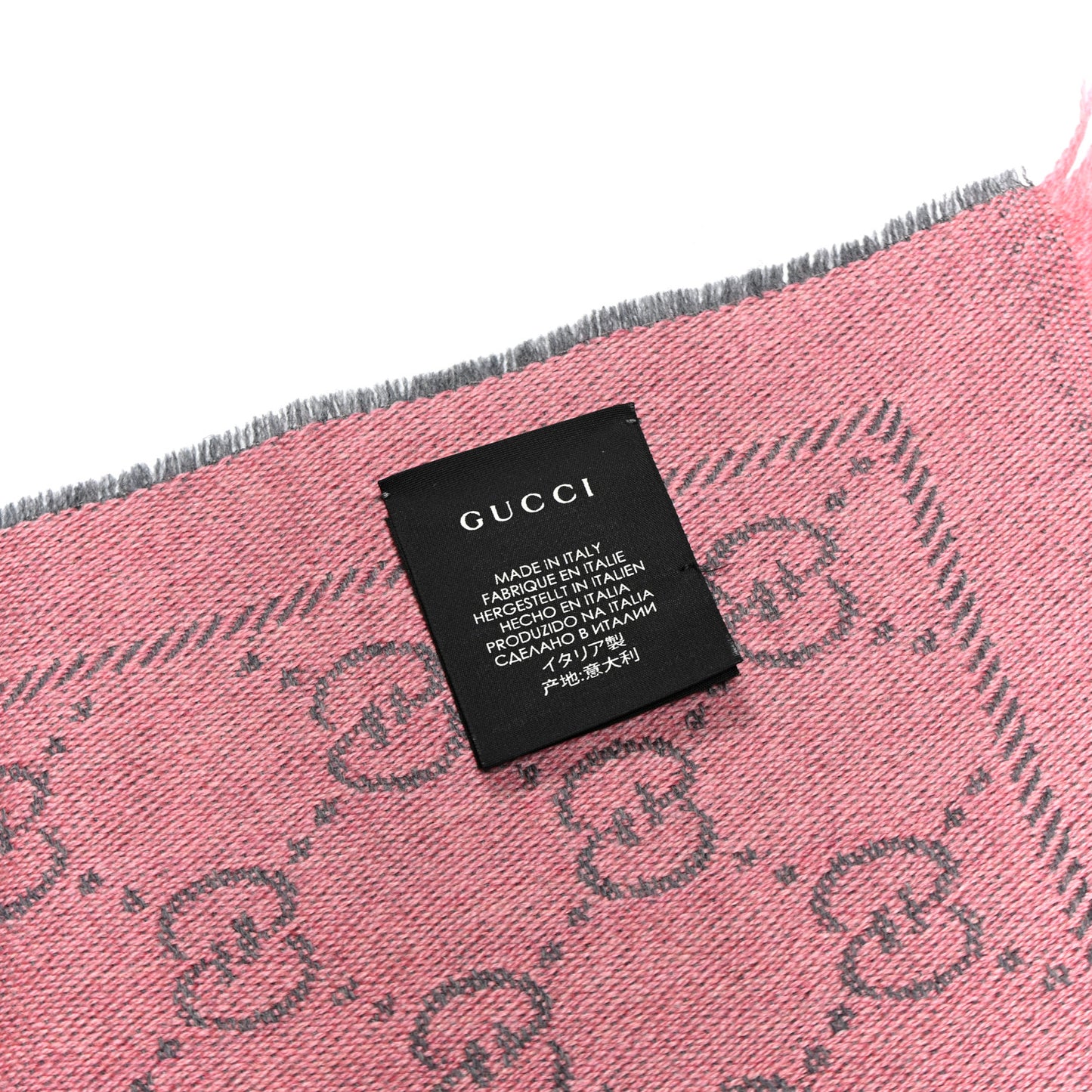 Wool Jacquard GG Monogram Sten Fringe Scarf Graphite Pink
