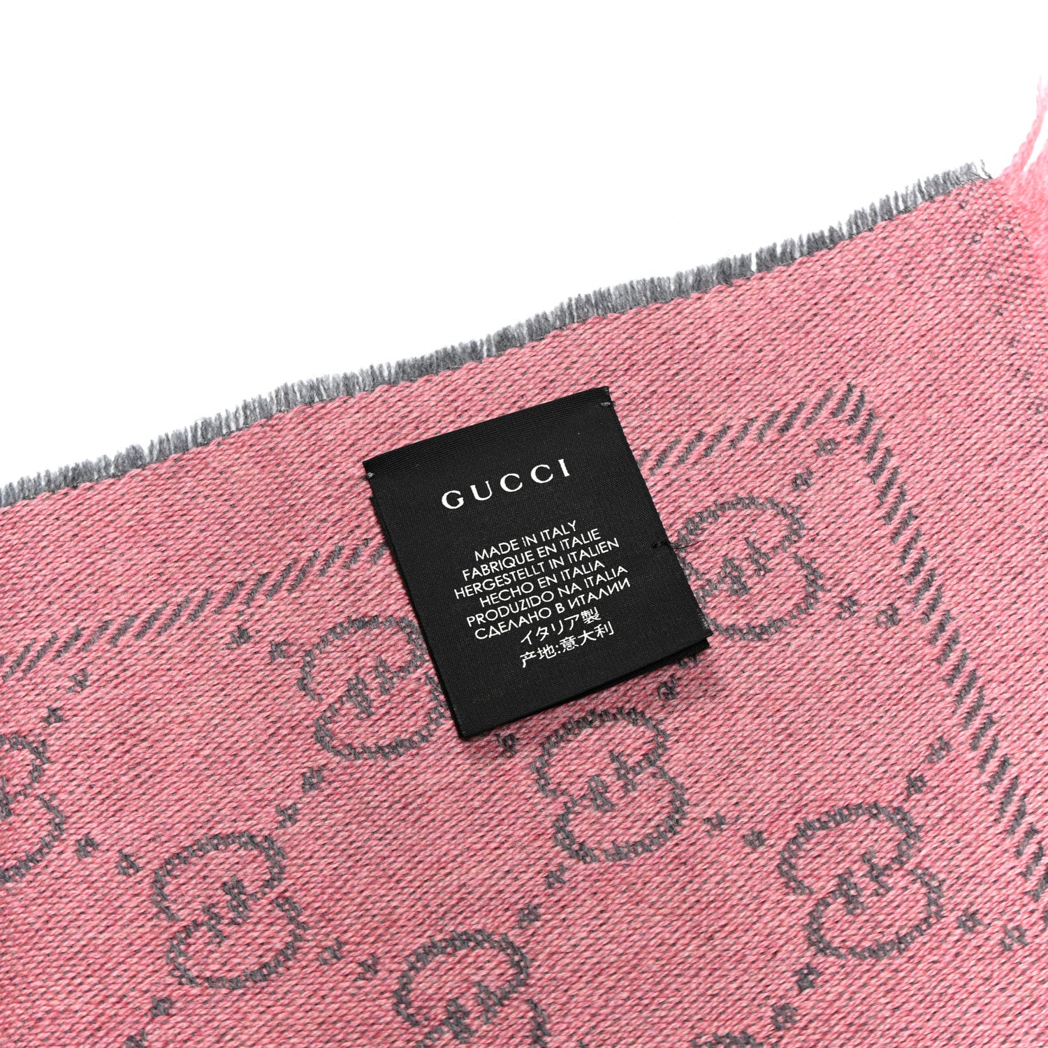 Gucci Wool Jacquard GG Monogram Sten Fringe Scarf Graphite Pink 4 of 4