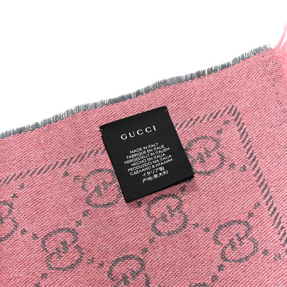 Gucci Wool Jacquard GG Monogram Sten Fringe Scarf Graphite Pink 4 of 4