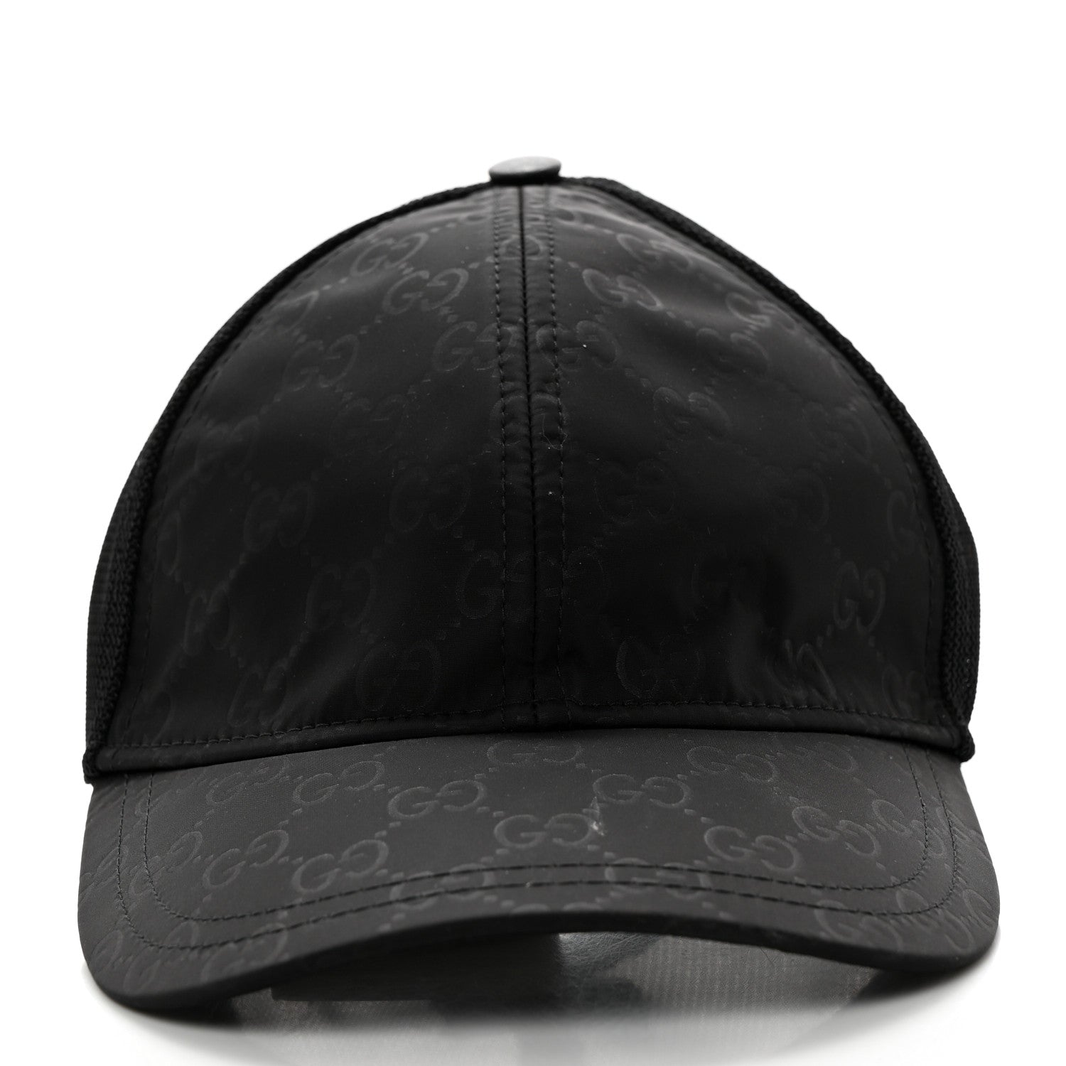 Gucci Nylon Light Mesh Dollar Calfskin GG Monogram Baseball Hat M Black 3 of 9