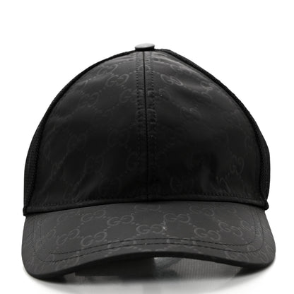 Gucci Nylon Light Mesh Dollar Calfskin GG Monogram Baseball Hat M Black 3 of 9