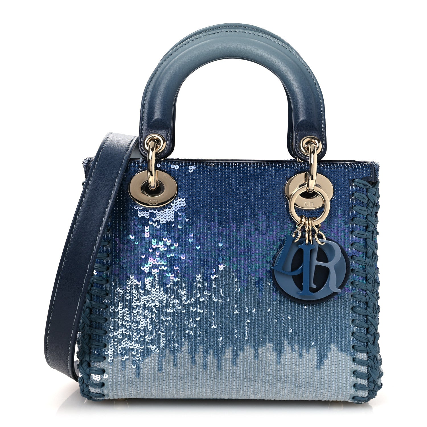 Christian Dior Calfskin Sequin Gradient Stitched Small Lady Dior Blue 1 of 12