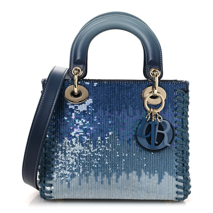 Christian Dior Calfskin Sequin Gradient Stitched Small Lady Dior Blue 1 of 12