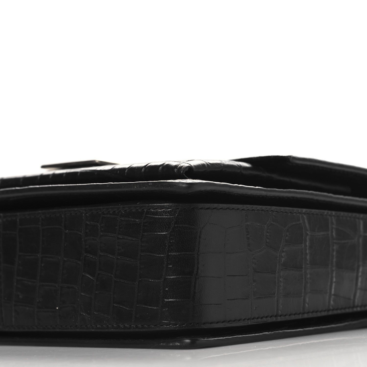 Saint Laurent Calfskin Crocodile Embossed Medium Bellechasse Satchel Matte Black 9 of 10