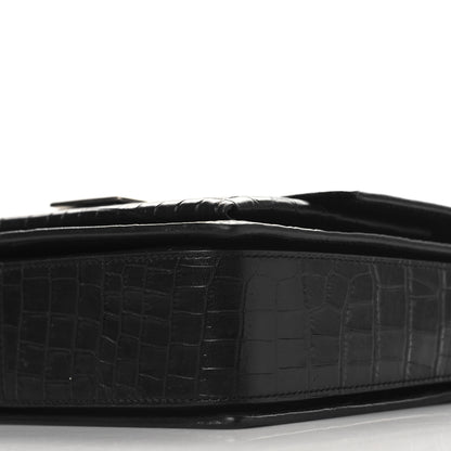 Saint Laurent Calfskin Crocodile Embossed Medium Bellechasse Satchel Matte Black 9 of 10