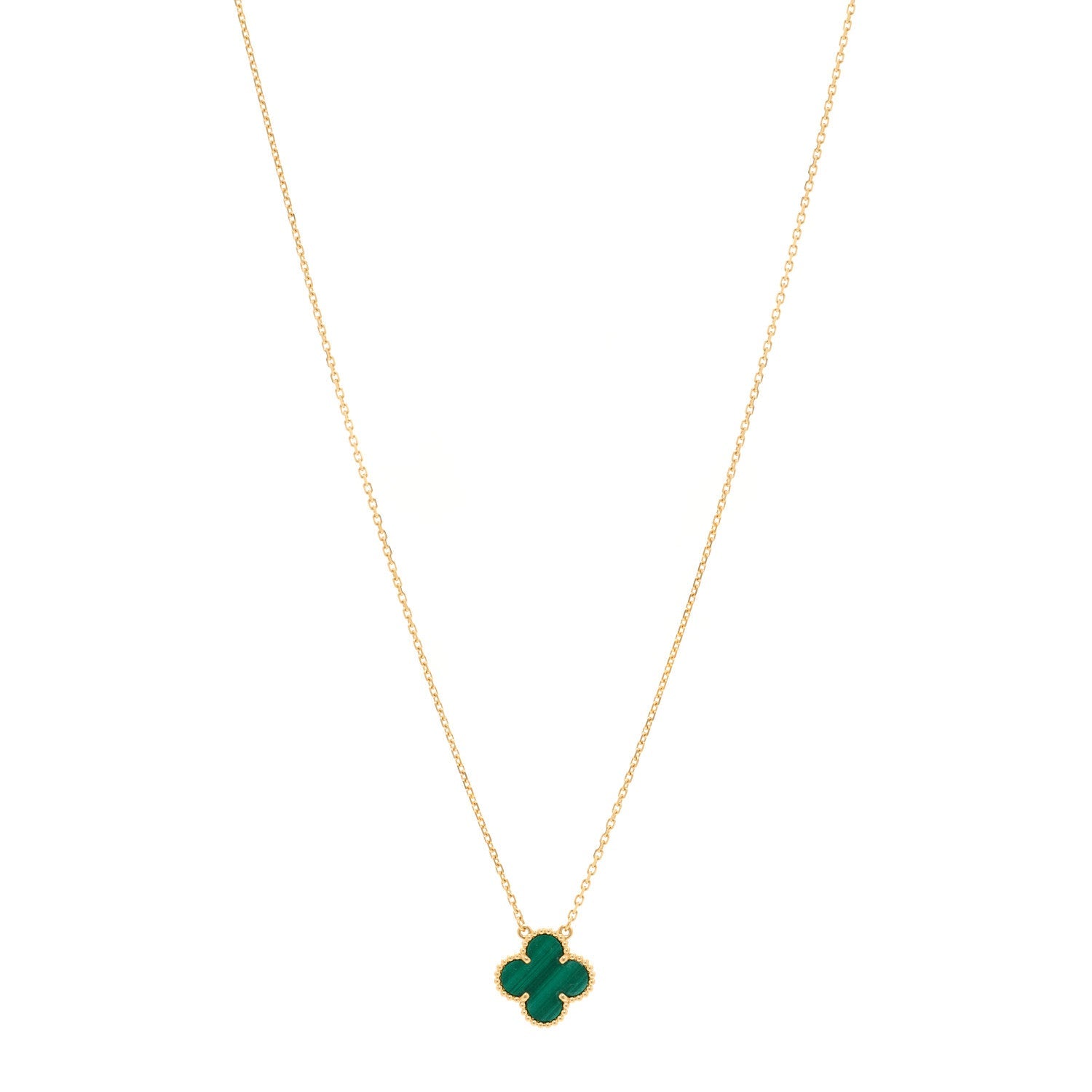 Van Cleef & Arpels 18K Yellow Gold Malachite Vintage Alhambra Pendant Necklace 1 of 4