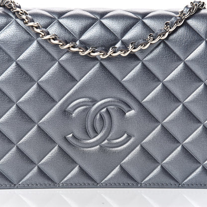 Chanel Metallic Goatskin Quilted Diamond CC Wallet On Chain WOC Grey 10 of 11