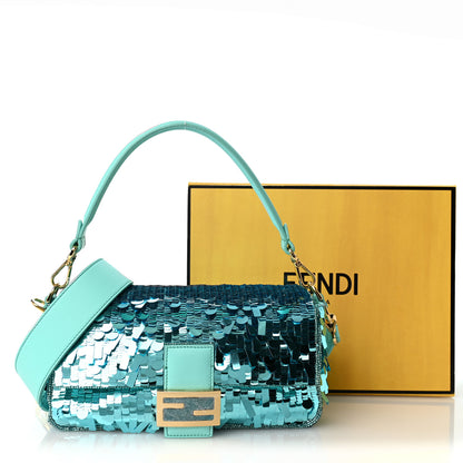 Fendi Sequin Paillettes Vitello Grace Sex and the City Baguette Spring Turquoise 18 of 19