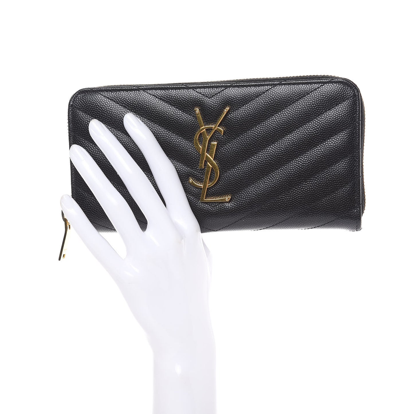 Grain De Poudre Matelasse Chevron Monogram Zip Around Wallet Black