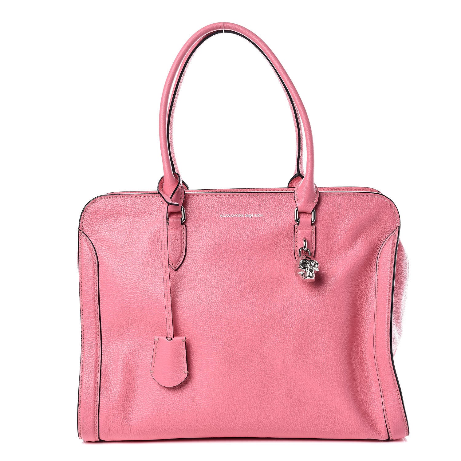 Alexander McQueen Pebbled Calfskin Large Skull Padlock Zip Around Tote Pink 1 of 12