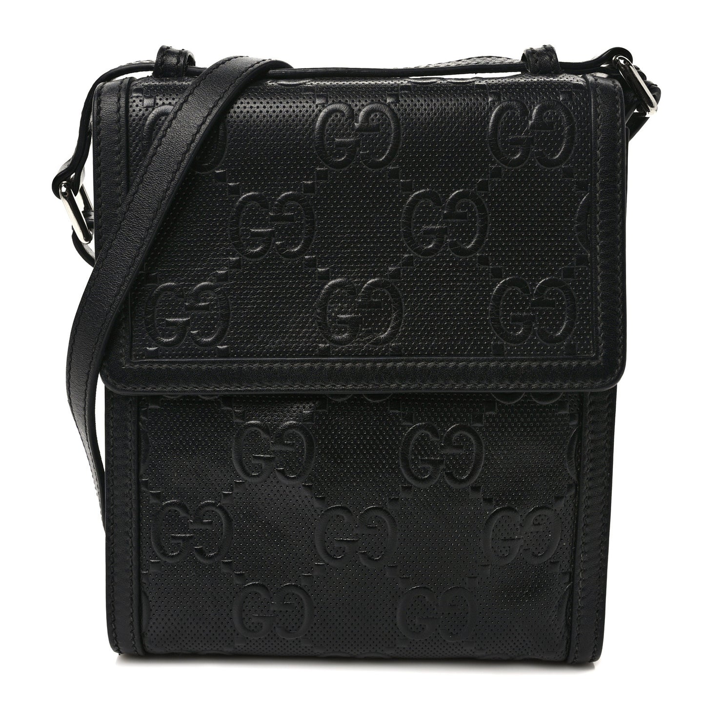 Calfskin GG Tennis Embossed Messenger Bag Black