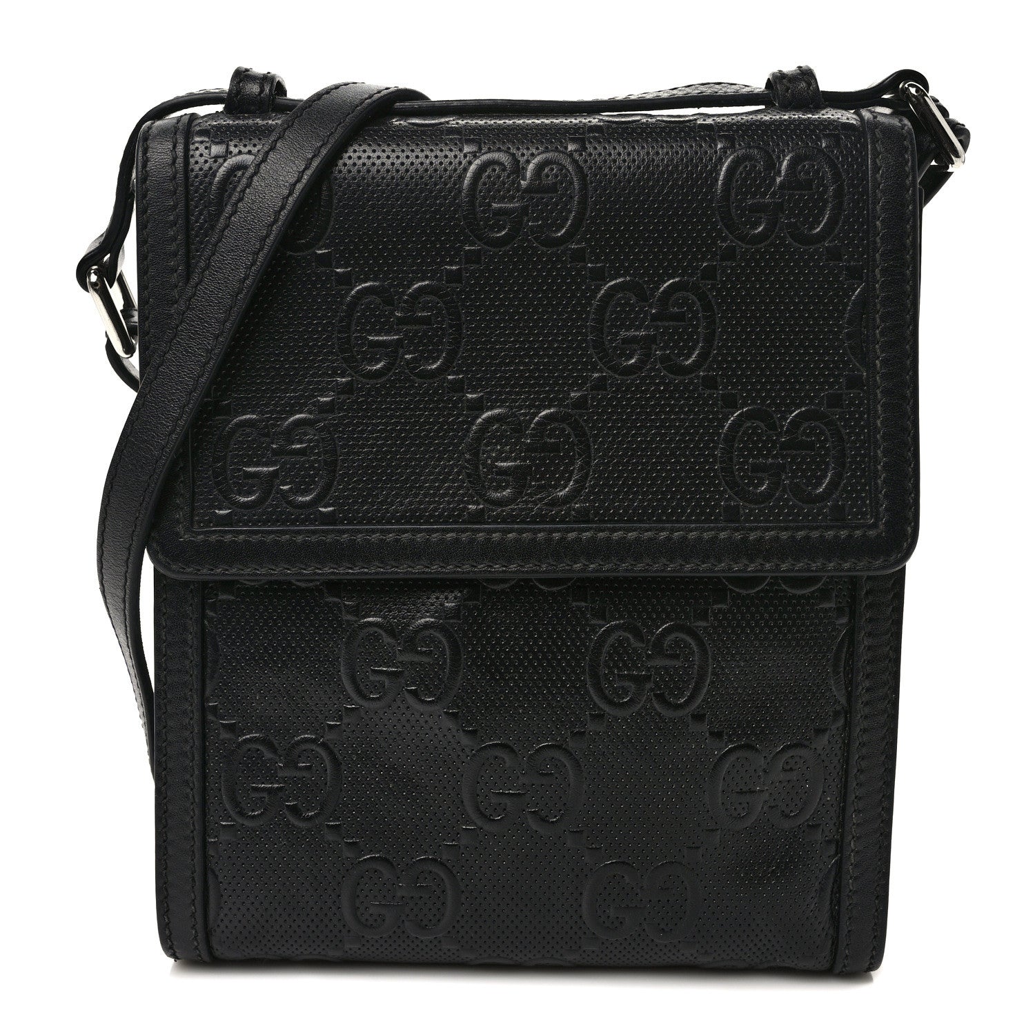 Gucci Calfskin GG Tennis Embossed Messenger Bag Black 1 of 10
