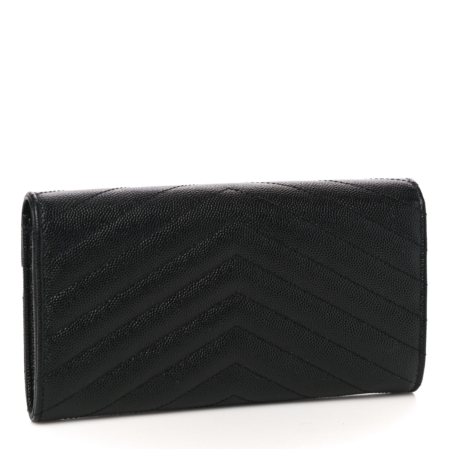 Saint Laurent Grain De Poudre Matelasse Chevron Monogram Flap Wallet Black 3 of 9