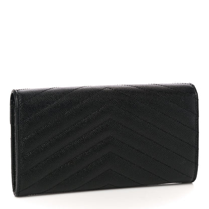 Saint Laurent Grain De Poudre Matelasse Chevron Monogram Flap Wallet Black 3 of 9