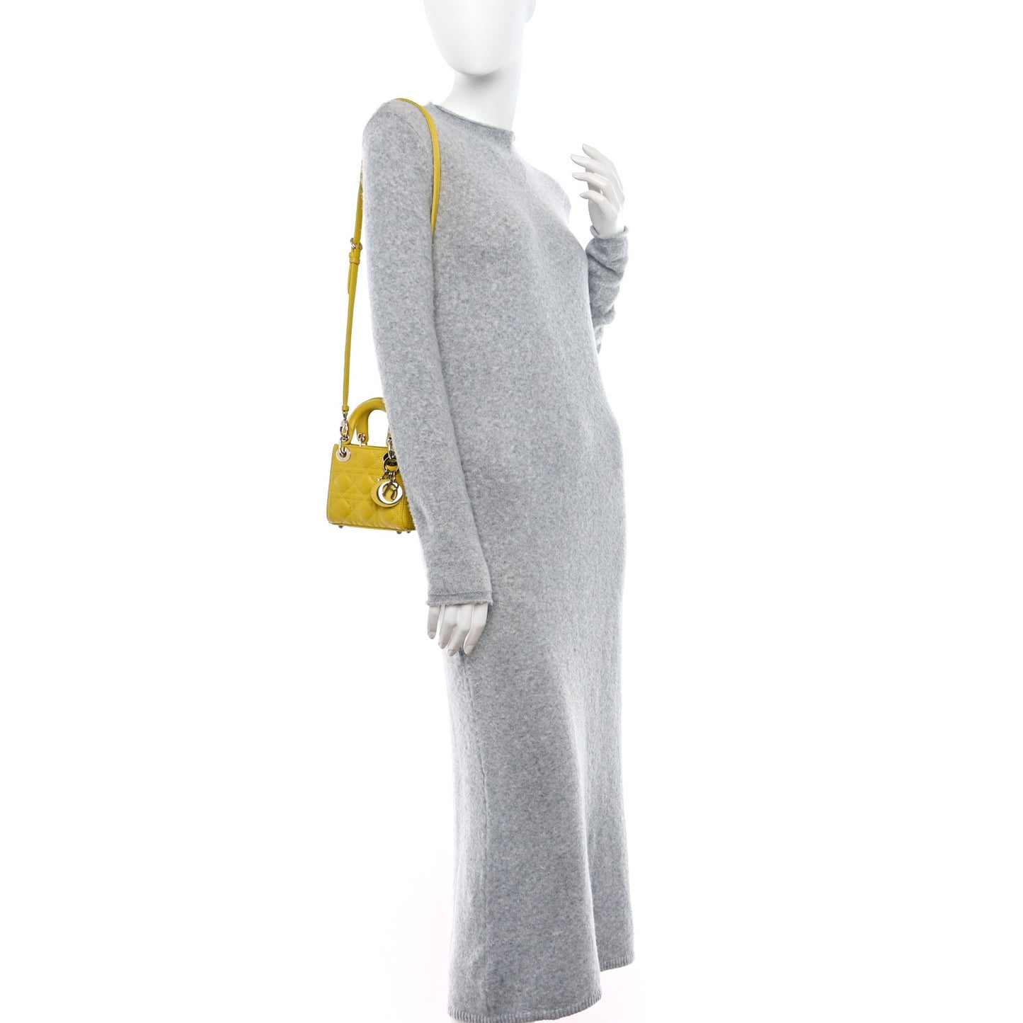 CHRISTIAN DIOR Lambskin Cannage Micro Lady Dior Yellow