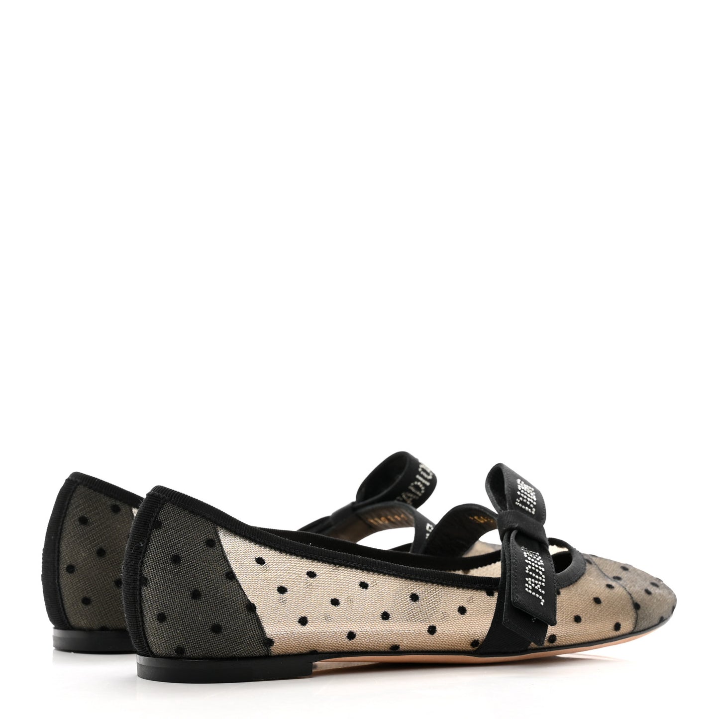 Mesh Plumetis Grosgrain Ribbon Crystal Embellished J'Adior Slingback Ballet Flats 38 Black