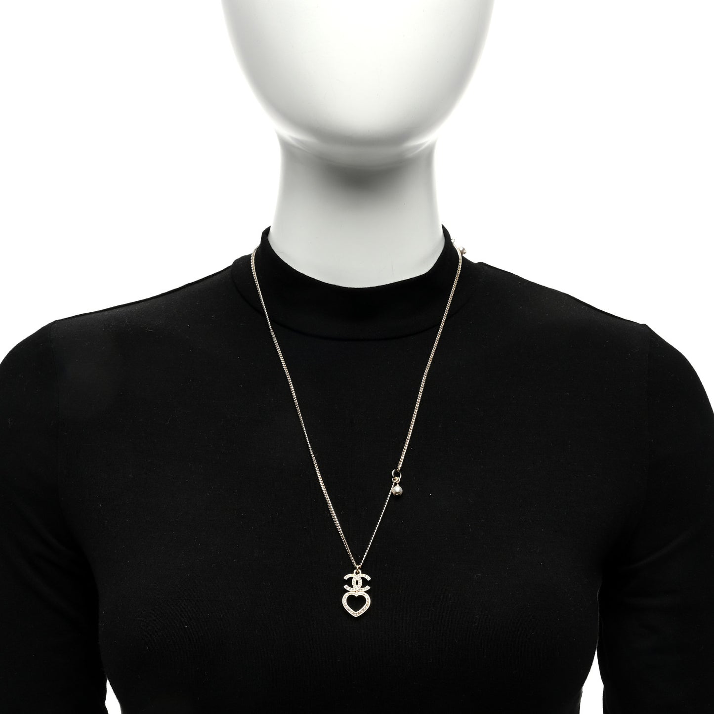Crystal Pearl CC Heart Necklace Gold