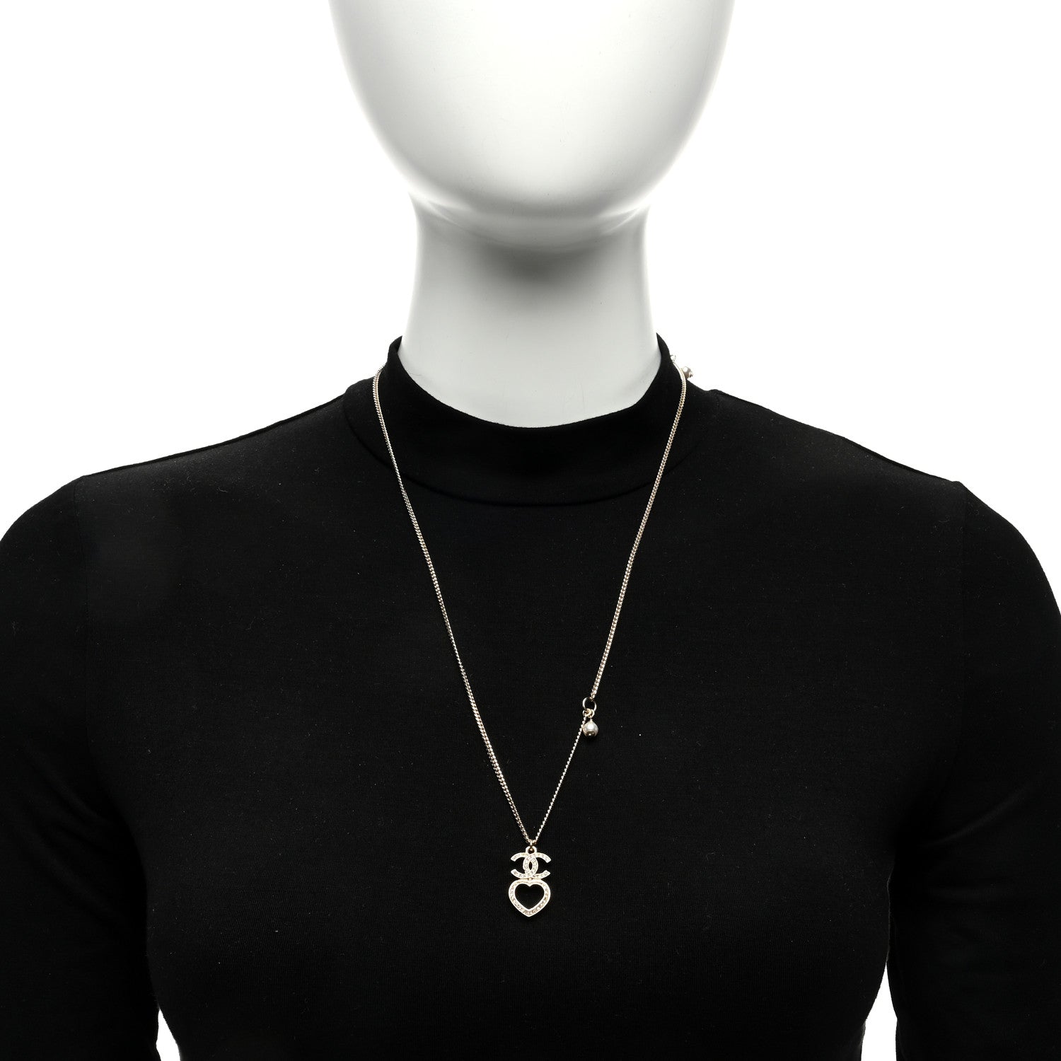 Chanel Crystal Pearl CC Heart Necklace Gold 2 of 5