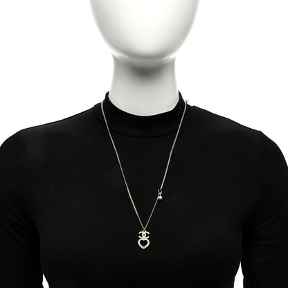Chanel Crystal Pearl CC Heart Necklace Gold 2 of 5