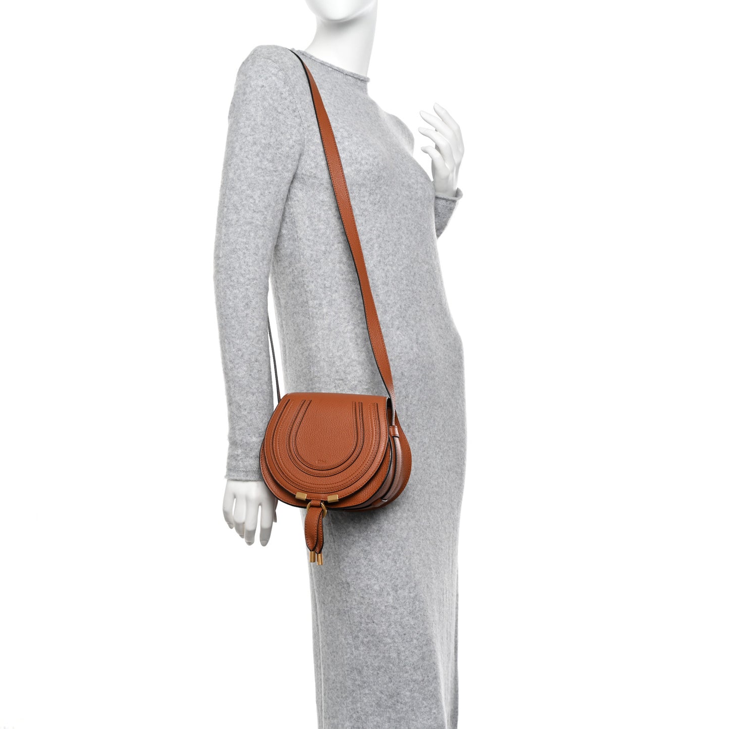 Grained Calfskin Small Marcie Saddle Bag Tan