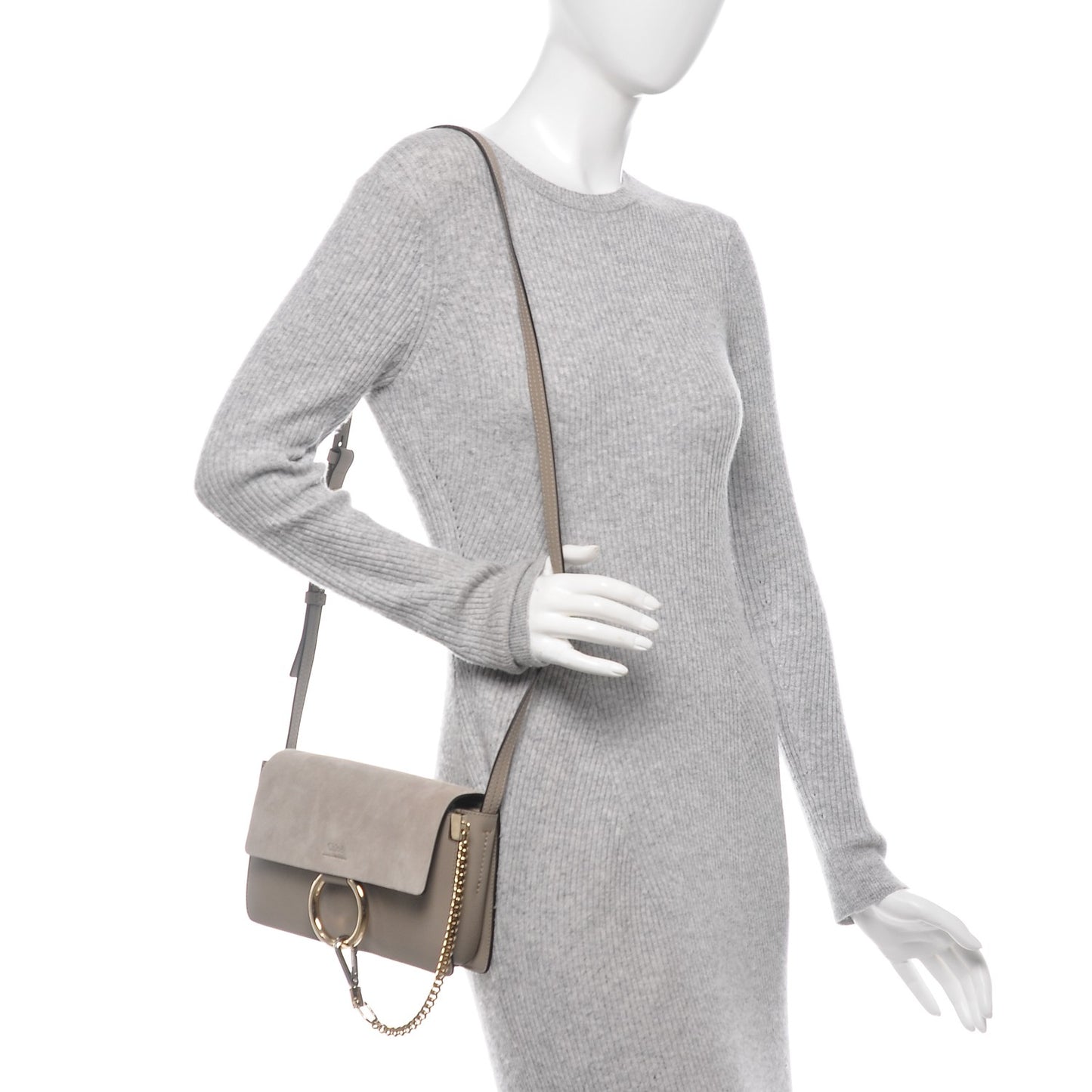Suede Calfskin Small Faye Shoulder Bag Motty Grey