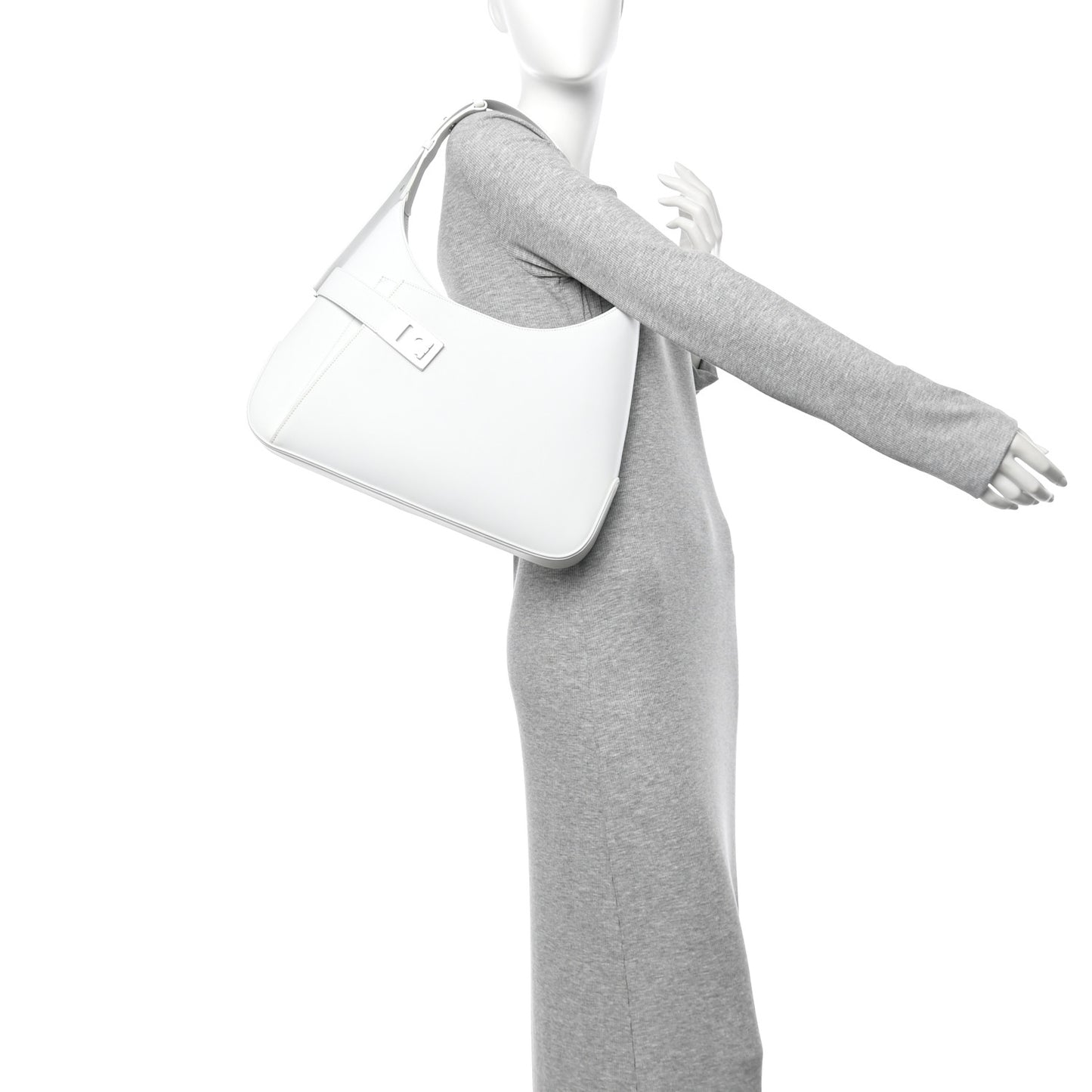 Soft Calfskin Large Gancini Arch Hobo Optic White
