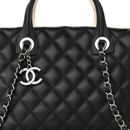 Chanel Calfskin Quilted Large Feather Weight Bowling Bag Black Ivory 7 of 12