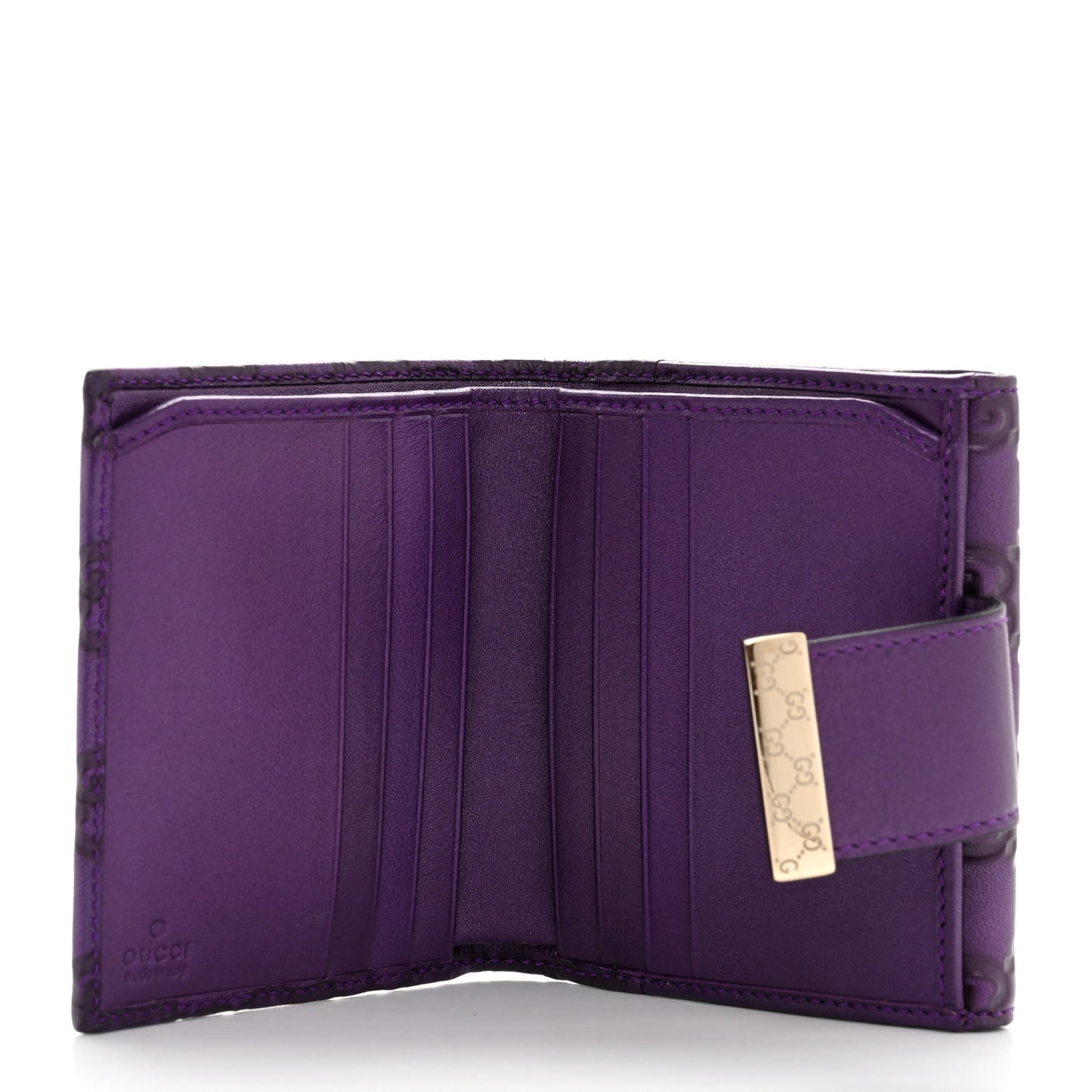 Metallic Soft Guccissima Icon Bar French Wallet Purple