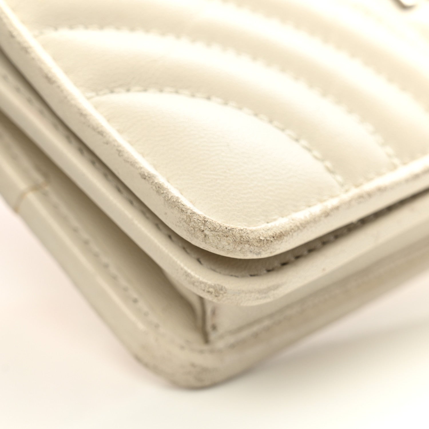 Prada Soft Calfskin Impunture Diagramme Chain Wallet White 10 of 12