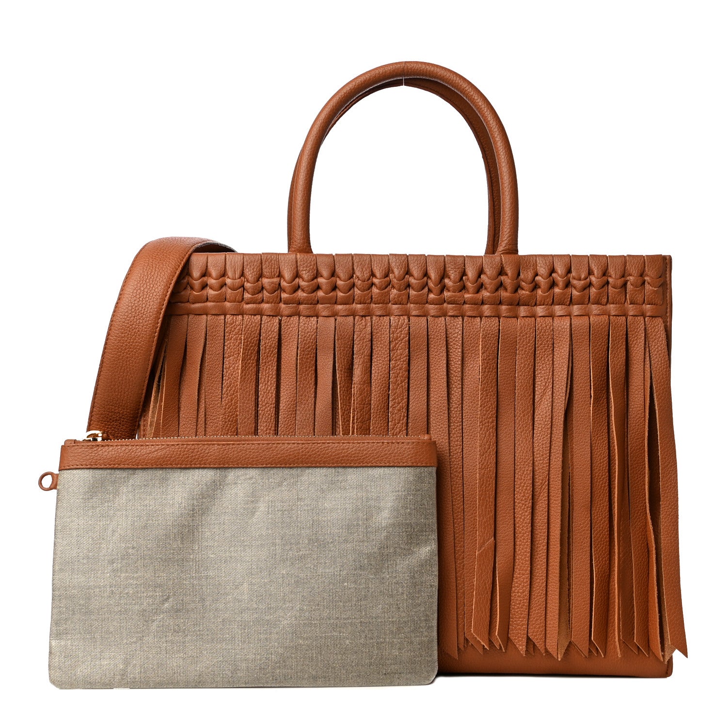 Nancy Gonzalez Calfskin Fringe Emma Tote Bag Cognac 1 of 17