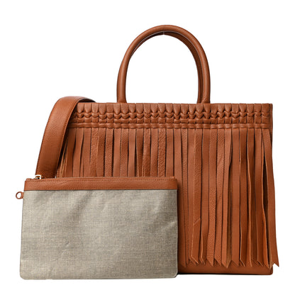Nancy Gonzalez Calfskin Fringe Emma Tote Bag Cognac 1 of 17