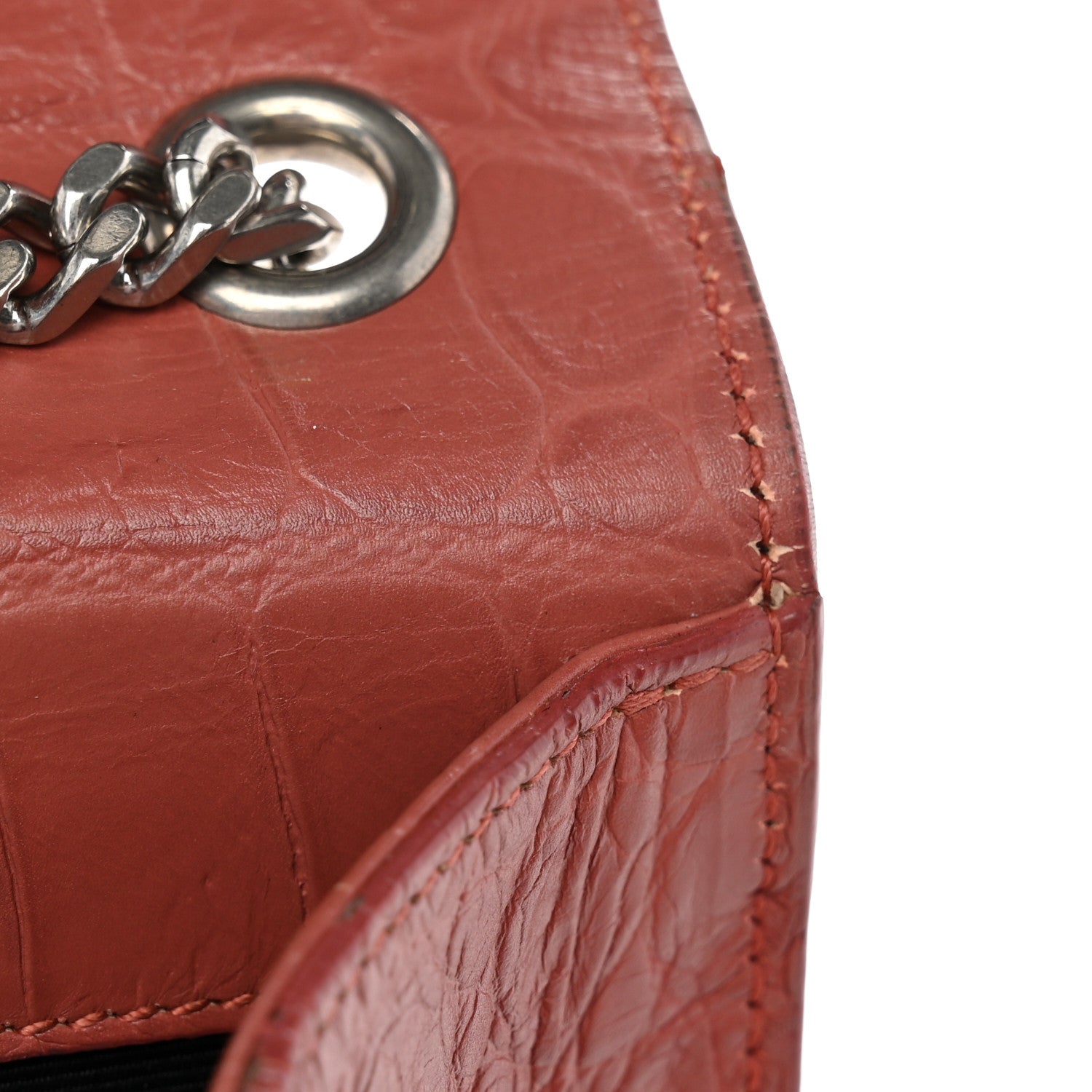 Saint Laurent Calfskin Crocodile Embossed Medium Classic Monogram Kate Tassel Satchel Pink 12 of 12