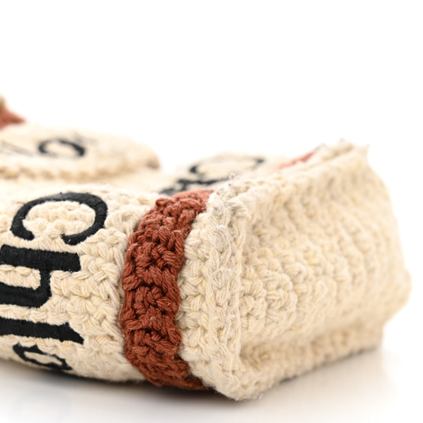Crochet Mini Woody Ribbon Tote White Brown
