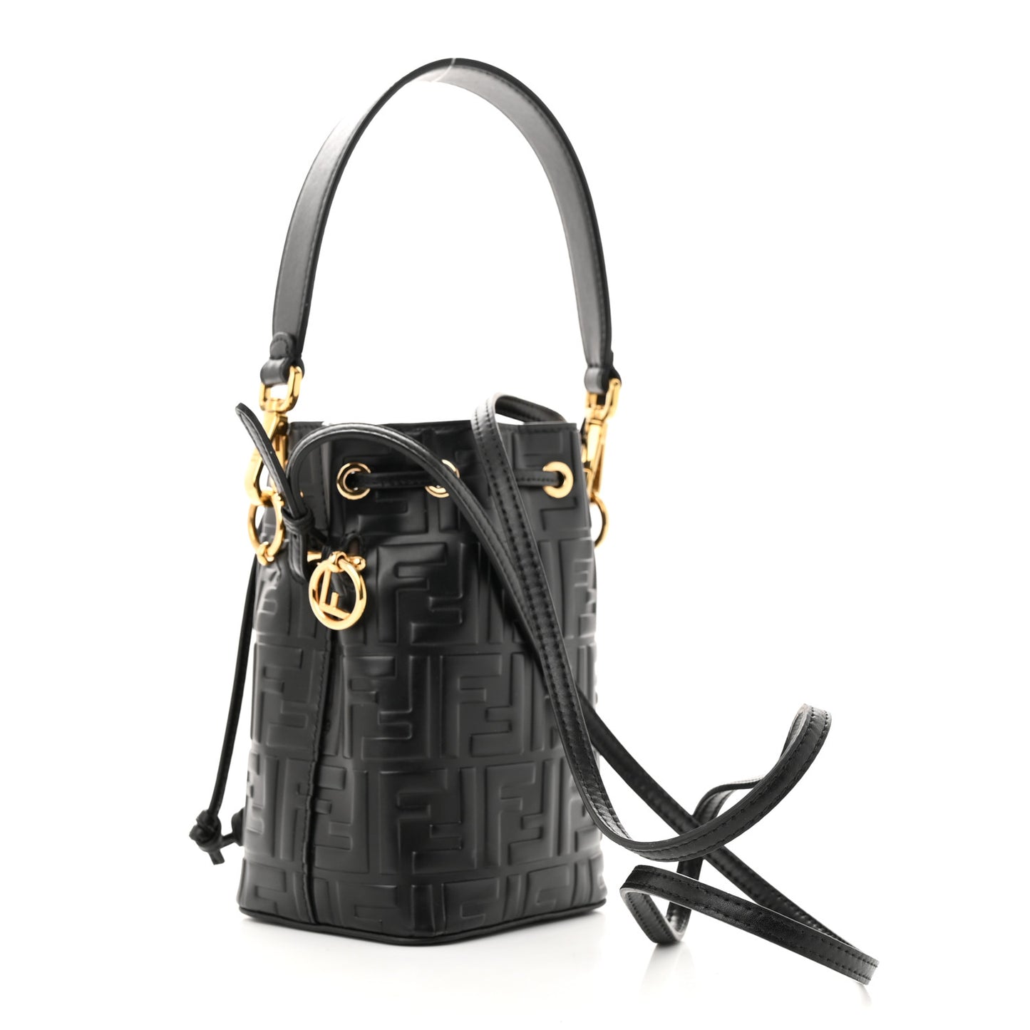 Vitello Liberty F is Fendi FF 1974 Embossed Mini Mon Tresor Bucket Bag Black