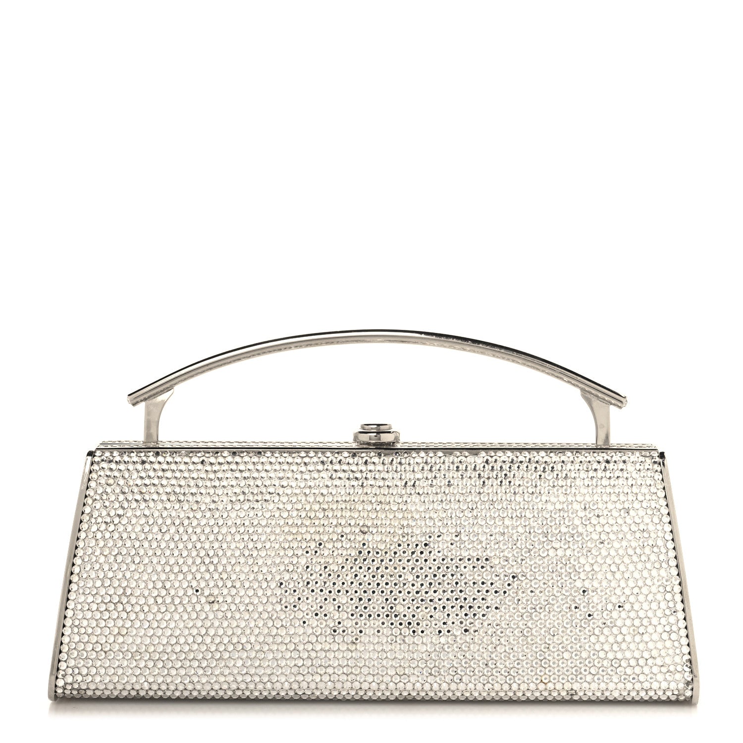 Judith Leiber Swarovski Crystal Top Handle Minaudiere Clutch Silver 1 of 16