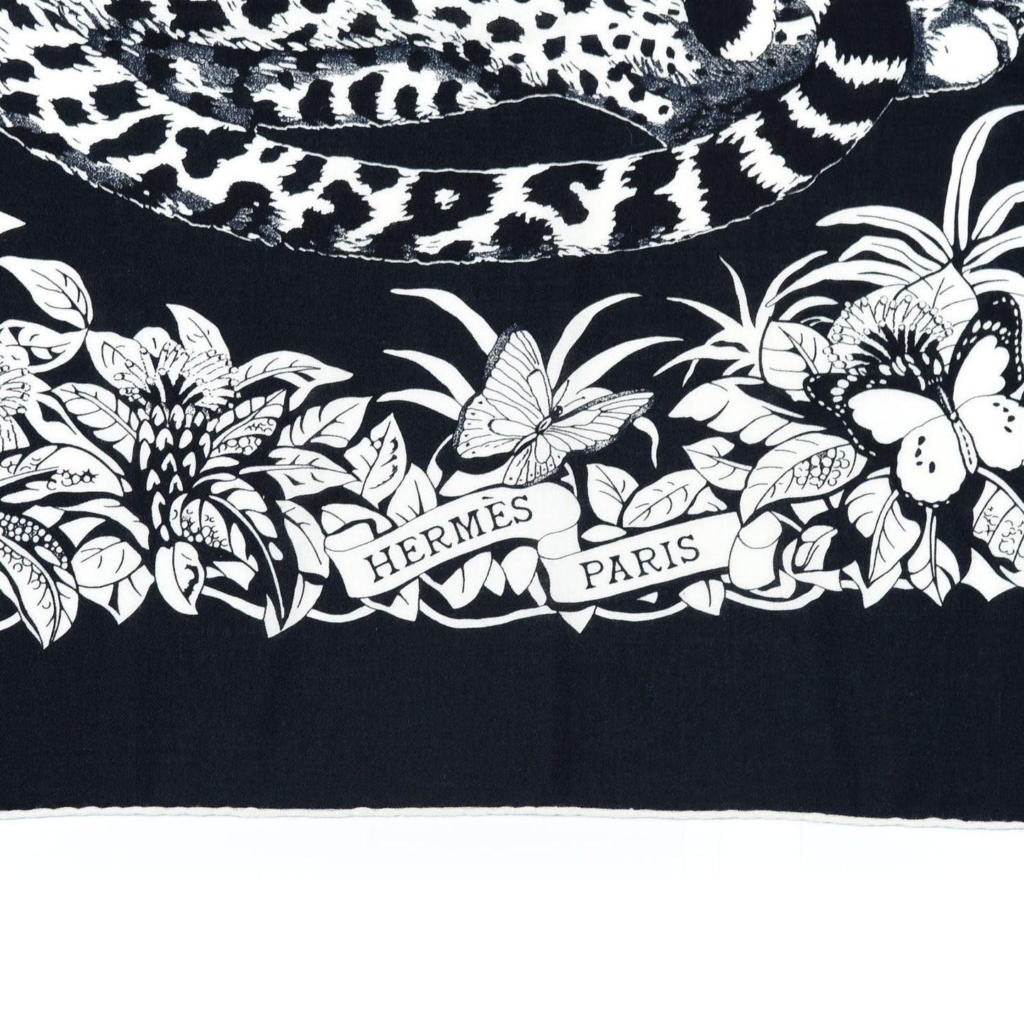 Cashmere Silk Jungle Love Tattoo Shawl 140 Bleu Black White