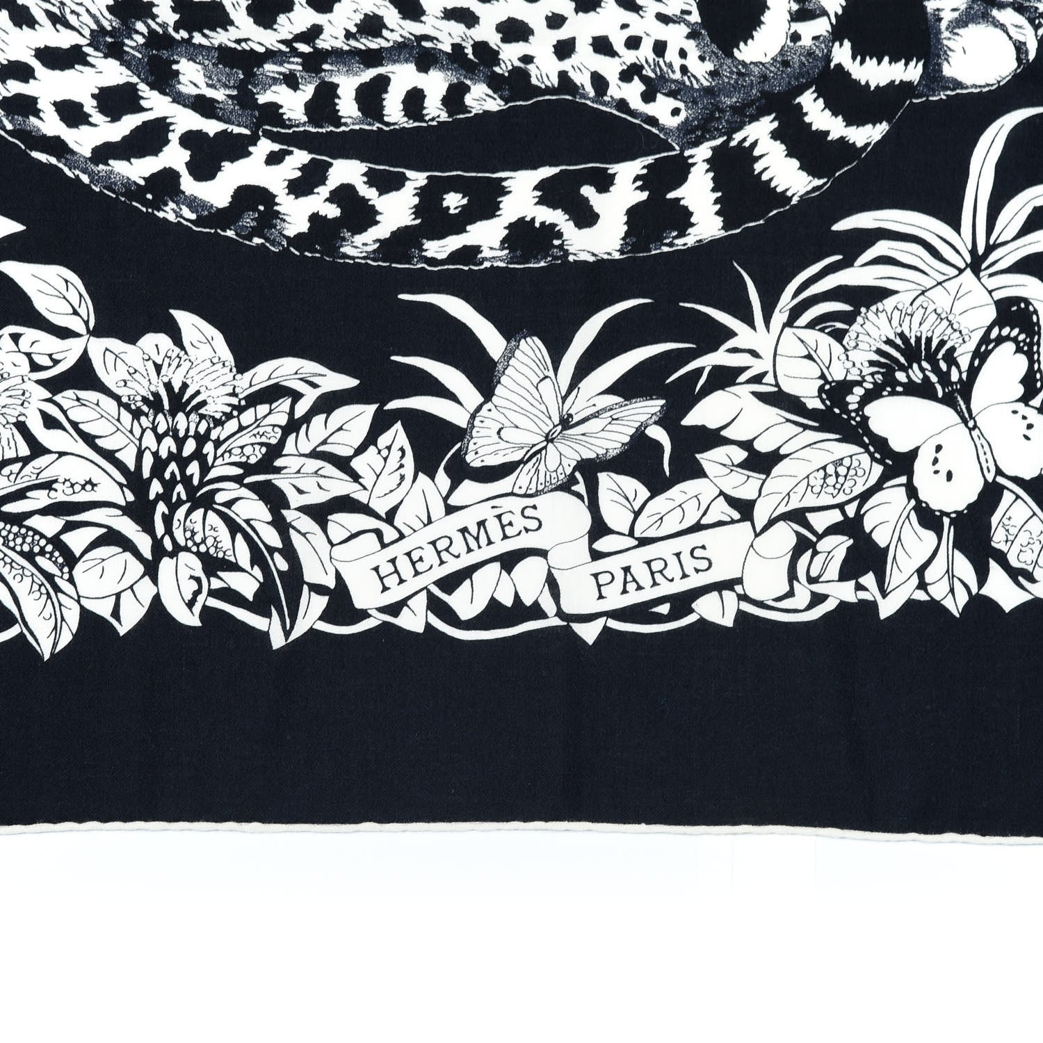 Hermes Cashmere Silk Jungle Love Tattoo Shawl 140 Bleu Black White 2 of 7