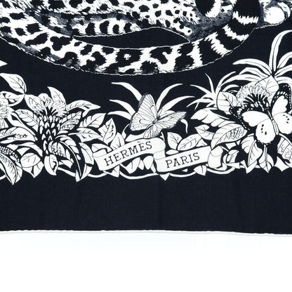 Hermes Cashmere Silk Jungle Love Tattoo Shawl 140 Bleu Black White 2 of 7
