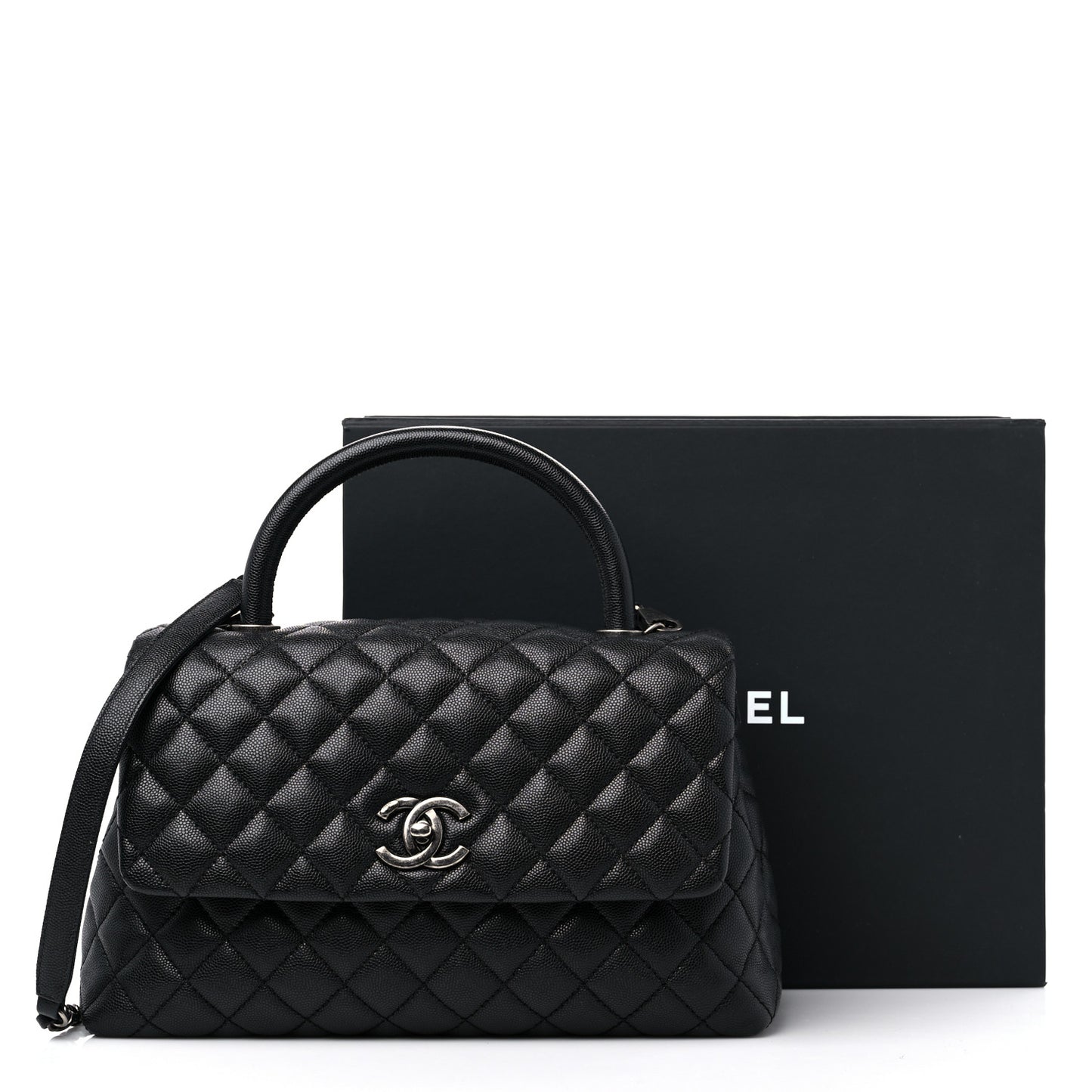 Caviar Quilted Small Coco Handle Flap Black